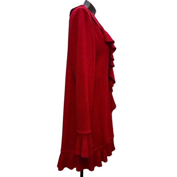 NWOT St. John Red Wool Ruffle Cardigan Long Sleeve Size 12 - Picture 3 of 10